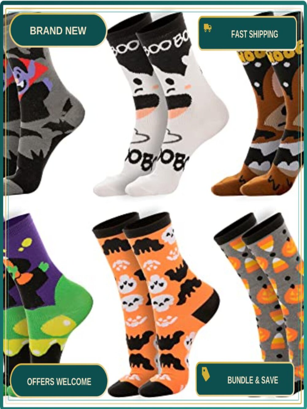 JOYIN 6 Pairs Halloween Fuzzy Socks Unisex Size 8-10.5 Soft Knit Spooky